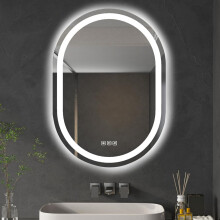 furduzz Round Bathroom Mirror with LED Lights, Illuminated 500mm Backlit Bathroom LED Mirror with Touch Switch 3 LED Light Color Dimmable Demister