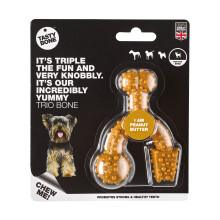 TastyBone TrioBone Nylon Dog Chew Toy for Toy Dogs (Peanut Butter) - Indestructible for Aggressive Chewers, Everlasting Flavour, Strong Healthy Teeth
