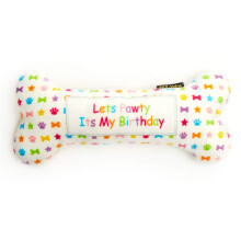 Pet London Birthday Bone Dog Toy - Celebrate Your Dog's Birthday - Plush Rainbow Pattern Dog Bone-great gift for dogs, perfect bday present