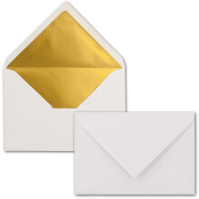 C6 Envelopes, White with Metallic Gold Lining, Thick Quality – Very Stable – 120 g/m², 114 mm x 162 mm, Gummed Edges