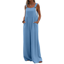 Womens Sleeveless Wide Leg Jumpsuit Polyester for Casual-Blue L