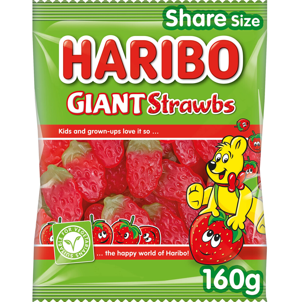 Haribo Giant Strawbs – Fruity And Chewy Gummy Strawberries – 160G Share Size