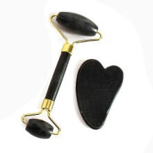 Obsidian Jade Roller and Gua Sha Set for Facial Contouring, Eye Puffiness and Serum Absorption