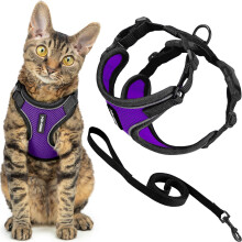 Voyager Escape Proof Cat Harness and Leash Set with Reflective Stitching, Neoprene Handle 5ft - Supports Small, Medium and Large Cats