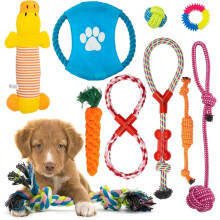 Fur & Bone Dog Chew Toys (10-Pack) - Puppy Toys for Boredom - Indestructible Rope & Squeaky Teething Toys for Small & Medium Dogs