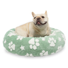 Yaning Donut Dog Beds for Small Dogs, Calming Round Cat Beds for Indoor Cats, Cute 3D Textured Paw Pet Bed with Removable Washable Cover and