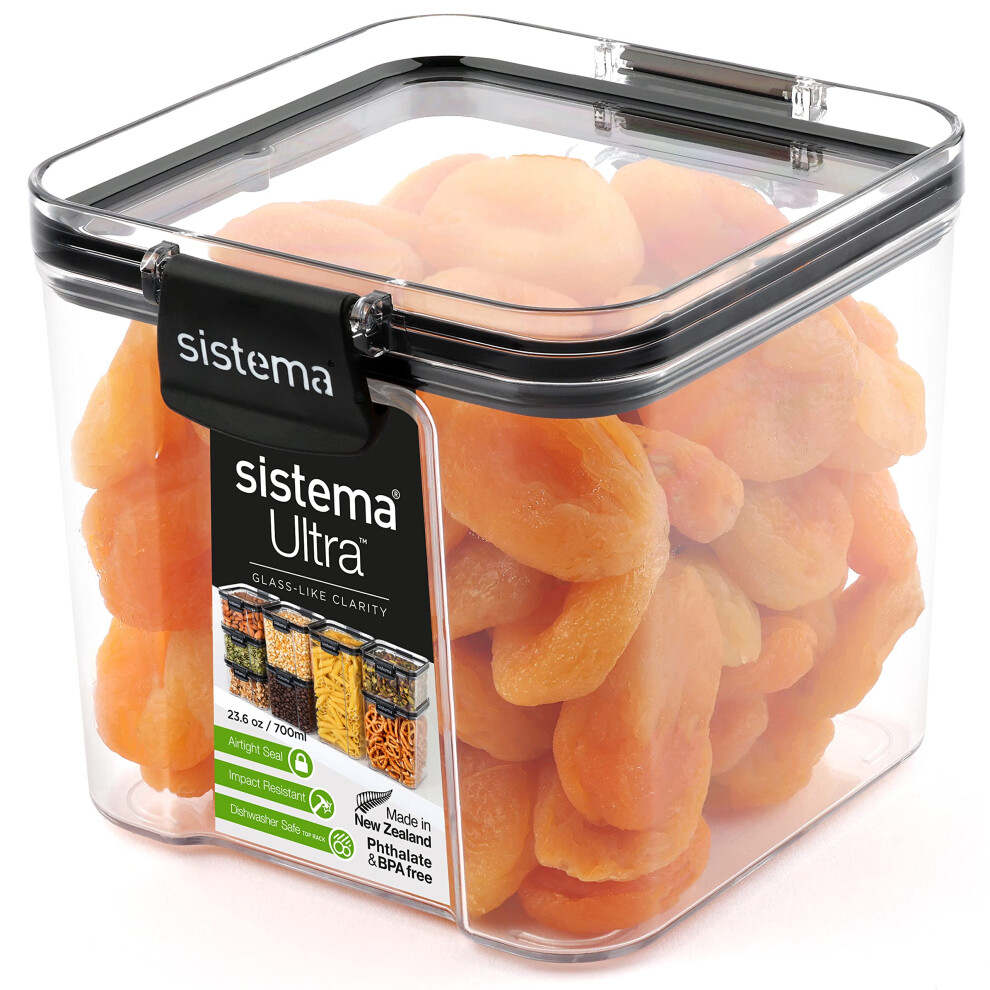 Sistema Ultra Airtight Pantry Storage Container | 700 Ml Square Food Storage Container | Stackable | With Locking Clips | Bpa-Free