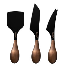 hecef 3-Piece Cheese Knife Set, Bronze Grain Multipurpose Cheese Knives for Hard, Soft & Semi-Soft Cheese, Includes Pronged