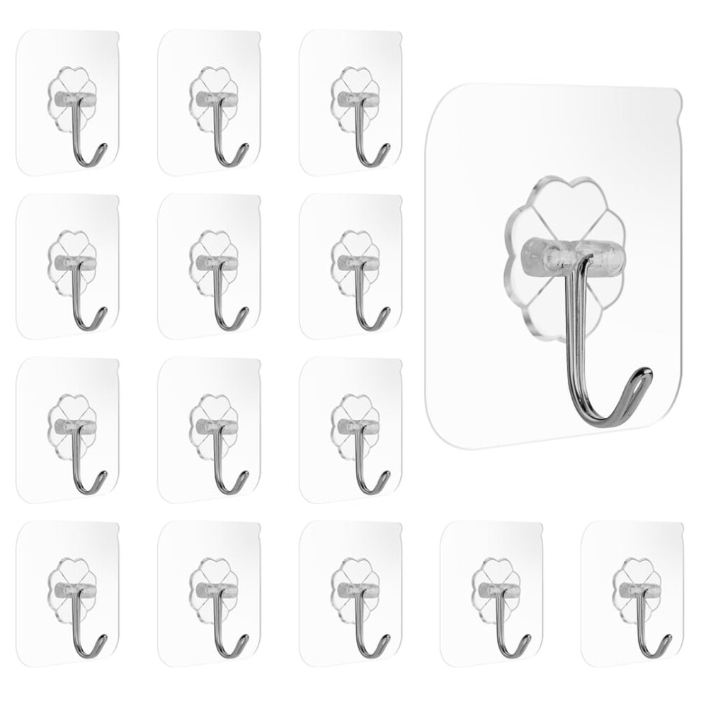 Kindoyo Heavy Duty Adhesive Wall Hooks - 15Pcs Transparent Seamless Nail Free Sticky Utility Ceiling Hooks For Hanging In Kitchen, Bathroom, Office 5051227070722