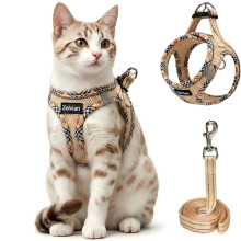 Zelvian Cat Harness and Lead Set for Outdoor Walking, Escape Proof Cat Harnesses with Dual D-Rings and Safe Leash