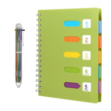 Kesote Lined Notebook Subject Notebook with Dividers Wirebound Notebook with Muticolor Pen 120 Pages A5 Journal with 5 Colored Tab & 6-in-1 Retractab