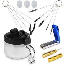 Airbrush Cleaning Kit AILHOMEWELL Airbrush Clean Pot Glass Cleaning Jar with Holder 5pc Cleaning Needles/5pc Cleaning Brushes/1 Wash Needle/6 Extra