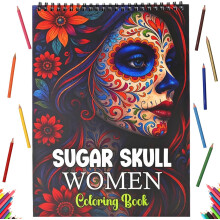 Atoke Sugar Skull Colouring Book for Women,Spiral Bound Adult Colouring Book for Relaxation & Mindfulness
