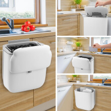 MICHIHOMIE Hanging Kitchen Bin with Lid, 10L Foldable Food Waste Bin, Rubbish Compost Caddy Wall Mounted for Under Sink, Cupboard Door, Cabinet
