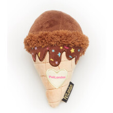 Pet London Ice Cream Dog Plush Chew Toy with Squeaky Ball inside-in choice of Strawberry or Carob (Carob)