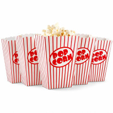 Popcorn Boxes Pack of 10 - Red & White Striped Cinema Style Popcorn Containers, Disposable Paper Snack Boxes for Movie Night, Birthday Party