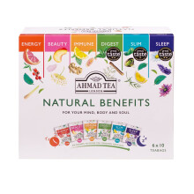 Ahmad Tea Gifts | Natural Benefit Selection Pack | Green teas, Fruit & Herbal Infusions | Perfect tea gift | 60 Sachets | 6 Flavorurs