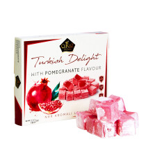 Cerez Pazari Turkish Delight with Pomegranate Flavour 230g, Gourmet Small Size Snacks Gift Box No Nuts Sweet Luxury Traditional Confectionery Vegan