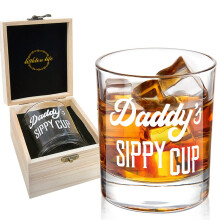 LIGHTEN LIFE Daddy's Sippy Cup Whiskey Glass 340ml,Unique Dad Gift in Valued Wooden Box,Funny Gag Gift for New Dad,Father from Das Daughter Kids for