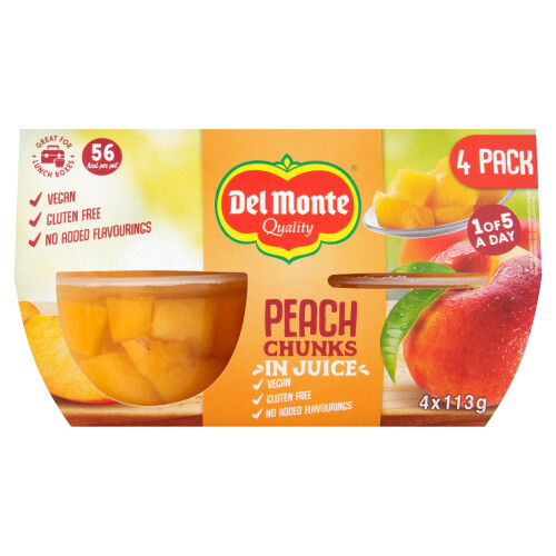 Del Monte Peach Chunks in Juice Fruit Pot 12 x 113g