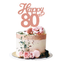 Blumomon 3Pcs Happy 80th Cake Topper Rose Gold Glitter Number 80 Eighty Birthday Cake Pick Decorations for Cheers to 80 Years Old 80th Birthday