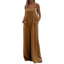 Women's Polyester Wide Leg Sleeveless Jumpsuit-Light Brown XL