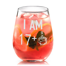 Livole 18th Birthday Gifts for Girls, Boys, Daughter, Friends, Unique 18th Birthday Presents, I AM 17+, 15oz Stemless 17+ Wine Glasses