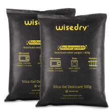 Wisedry 500g x 2 Packs Silica Gel Packets Large, Silica Gel Sachets for Clothes Storage, Microwave Fast Reactivate Moisture Absorber for Storage Boxes