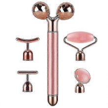 5-in-1 24k Gold Beauty Bar Face Massager Electric Vibrating Rose Quartz 3d Roller Face Lifting Body Facial Gua Sha Jade Roller