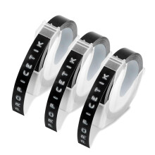 PROFICETIK Embossing Tape Compatible with Dymo Omega Label Tape Black 9mm 3D Vinyl Self-Adhesive White on Black Embossing Labels Compatible with Dymo