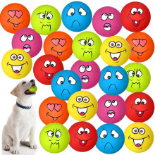 Jenaai 24 Pieces Funny Face Squeaky Dog Toys Latex Soft Toys Emoticon Dog Squeaky Ball Interactive Balls Fetch Play Toy for Small Medium Pets Animals