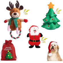 Little Bean Christmas Dog Squeaky Toy Dog Chew Toy 3pcs Set Santa,Christmas Tree and Trindeer Plush Dog Toys for Small Dogs with Squeakers Durable
