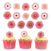 Culpitt Pink Flowers Sugar Decorations | 32 Edible Cupcake Toppers | Printed Fondant Cake-Decorations, Roses, Gerberas & Petunias - 32 Pack