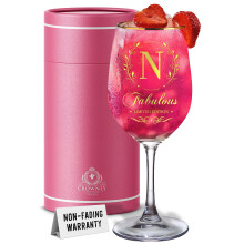 CROWNLY CRYSTAL Personalised Gin Glasses for Women Pink Gift Ideas Happy Birthday for Her Christmas Wine Glasses Personalised for Women Special