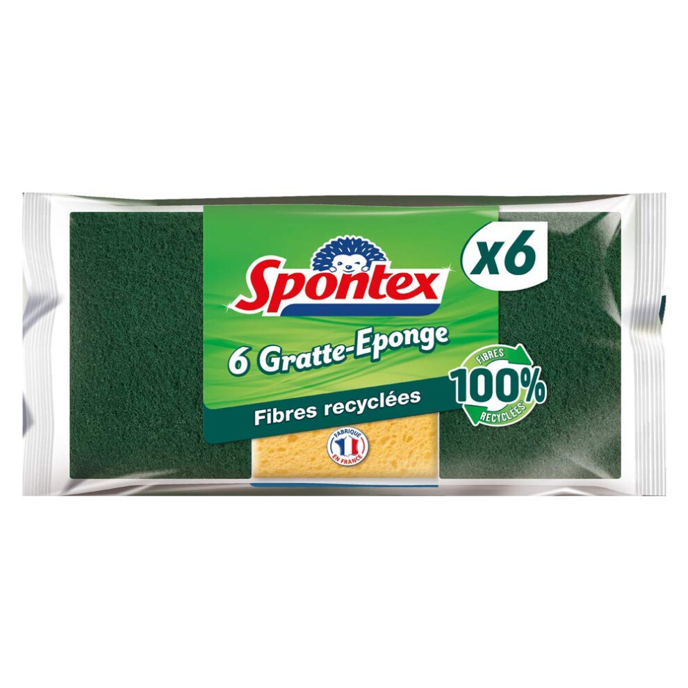 Spontex Sponge Scraper Recycled Fibre Scouring Resistant 6 Pieces Green 5051227139023