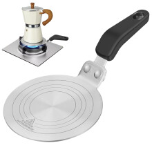 Esilihom Induction Hob Converter Plate, Moka Pot Induction Plate 13cm with Heat Resistant Handle, Stainless Steel Heat Adapter for Coffee Cookware
