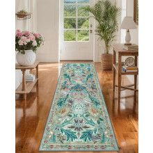 TUKDAK Hallway Runner Rugs Green 60180cm, Birds Kitchen Carpet Runner with Non-Slip Rubber Backing