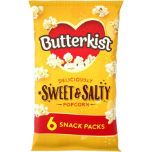 Butterkist - SWEET & SALTY popcorn 6 x 12g Bags - 60 Calories Per 12g Bag - Gluten Free, No Artificial Colours or Flavours, Suitable for Vegetarians