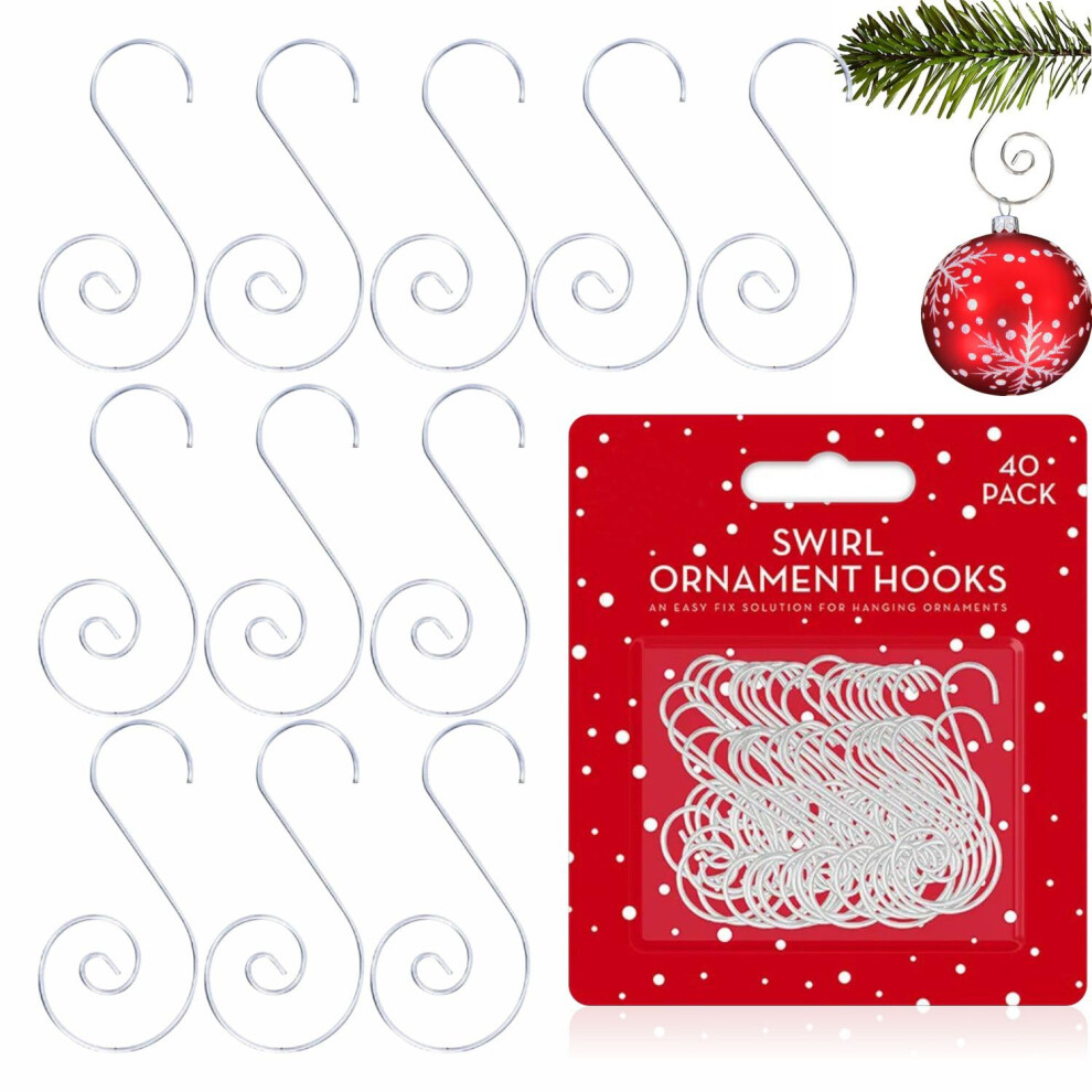 Ma Nasir Swirl Ornament Hooks 40 Pack Metal Hanging Christmas Tree Decoration Hooks For Baubles Lights Wreaths & Ornaments Reusable Silver Wire 5051227070791