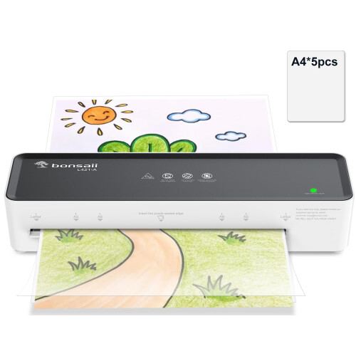 Bonsaii A4 Laminator Machine with 5 Laminating Sheets – 80-100mic Compatible, Compact & Portable Design, ABS Jam Release for Smooth Operation