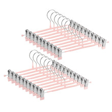 GUANJUNE Thin Trouser Hangers - Non-Slip Pant Hangers with Adjustable Clips, Space Saving for Clothes, Skirt, Jeans, Coat (Pink, 10)