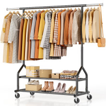 EAGMAK Heavy Duty Clothes Rail, Clothing Rail With Shelves Load 252 KG, Freestanding Hanging Rails for Clothes