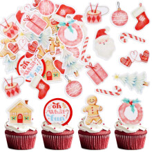 Blumomon 48Pcs Edible Pink Christmas Cupcake Toppers Oh What Fun Cupcake Decorations Fun Christmas Theme House Gingerbread Santa Claus Birthday Party