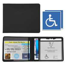 Disabled Blue Badge Holder Wallet for Car - PU Leather Protector Disability Parking Permit Discreet Cover Hologram Safe with 2X Disabled Stickers