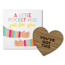 Little Pocket Hug Just For You Wooden Heart Token with Positive Affirmations - Small Keepsake Card For Wallet/Purse (Rainbow, You've Got This)