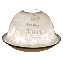 Cello Porcelain Tealight Holder Dome - Amazing Mum Design with 3D Projection & Message for Scented Unscented Tealights & LED Candle Holder Wax Warmer