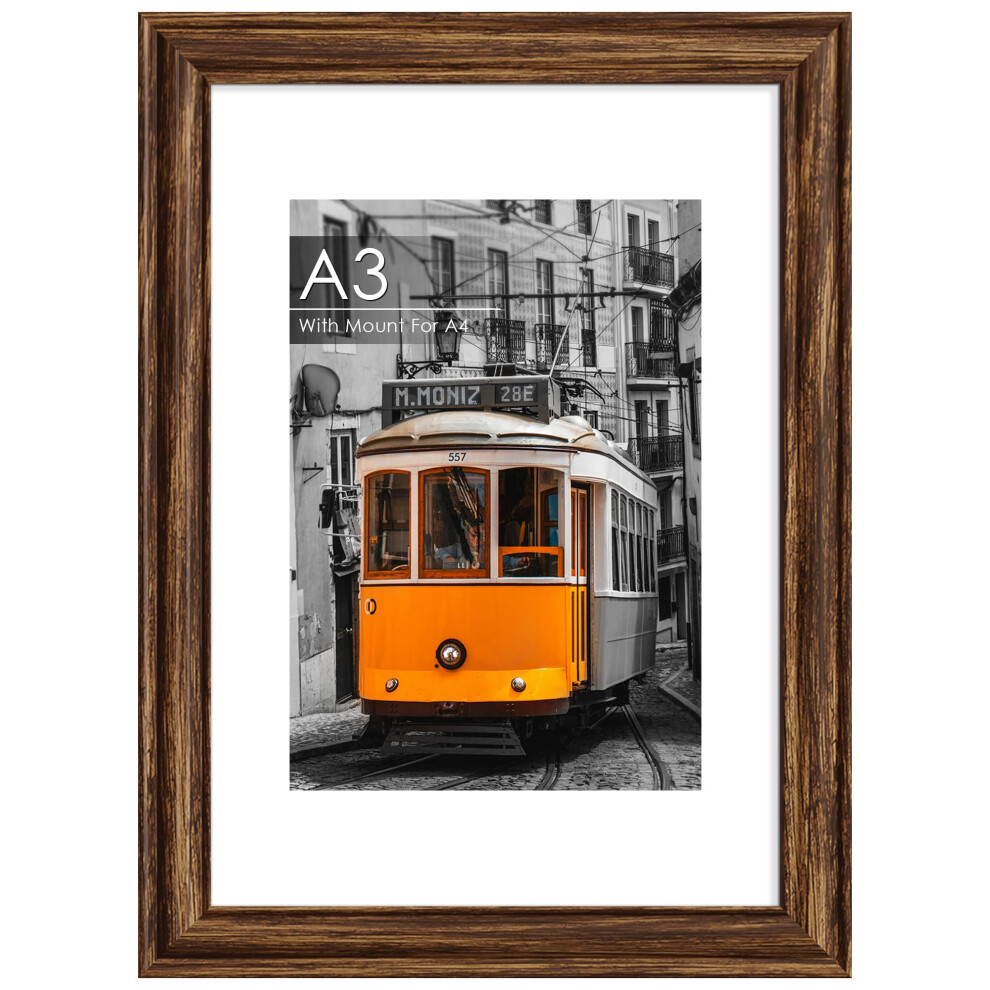 Qpqiyiy A3 Picture Frame, Engineered Wood And Plexiglass, A3 Frame With Mount For A4 Prints, Photos, And Posters Brown 5051227038258