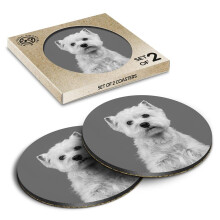 2 x Eco Boxed Cork Coasters - BW - Cute West Highland Terrier Dog Westie Drink Cup Mug Glass Table Mat #43758