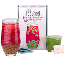 Winter Glitter Christmas Bubble Tea Kit Gift Box |Glitter Cranberry Bubble Tea Syrup, Apple Popping Boba, Premium Tea and Paper Straws