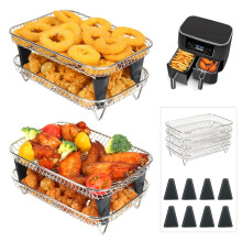 BYKITCHEN 4 Layers Air Fryer Racks with 8 Silicone Feet, Air Fryer Accessories for Ninja Dual AF400UK/AF451UK 9.5L, 304 Stainless Steel